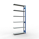 SCHULTE Lagertechnik Fachbodenregal - Stecksystem MULTIplus 250, Anbauregal, Längenriegel, 3000x1300x300 mm, 7 Böden, enzianblau/verzinkt