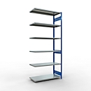 SCHULTE Lagertechnik Fachbodenregal - Stecksystem MULTIplus 250, Anbauregal, Längenriegel, 3000x1300x600 mm, 7 Böden, enzianblau/verzinkt