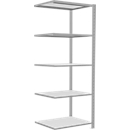 Schulte Lagertechnik Fachbodenregal Stecksystem MultiPlus250, Anbauregal, 5 Fachböden, Kreuzstrebe, B 750 x T 600 x H 2000 mm, Lichtgrau RAL 7035