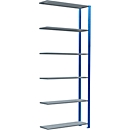 Schulte Lagertechnik Fachbodenregal Stecksystem MultiPlus250, Anbauregal, 6 Fachböden, Kreuzstrebe, B 1000 x T 300 x H 2500 mm, Enzianblau RAL 5010