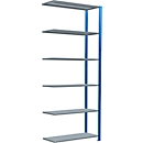 Schulte Lagertechnik Fachbodenregal Stecksystem MultiPlus250, Anbauregal, 6 Fachböden, Kreuzstrebe, B 1000 x T 400 x H 2500 mm, Enzianblau RAL 5010