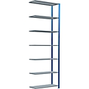 Schulte Lagertechnik Fachbodenregal Stecksystem MultiPlus250, Anbauregal, 7 Fachböden, Kreuzstrebe, B 1000 x T 400 x H 3000 mm, Enzianblau RAL 5010