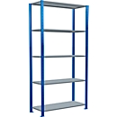 Schulte Lagertechnik Fachbodenregal Stecksystem MultiPlus250, Grundregal, 5 Fachböden, Kreuzstrebe, B 1000 x T 400 x H 2000 mm, Enzianblau RAL 5010