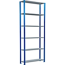 Schulte Lagertechnik Fachbodenregal Stecksystem MultiPlus250, Grundregal, 6 Fachböden, Kreuzstrebe, B 1000 x T 300 x H 2500 mm, Enzianblau RAL 5010