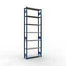 Schulte Lagertechnik Fachbodenregal Stecksystem MultiPlus250, Grundregal, 7 Fachböden, Kreuzstrebe, B 1000 x T 300 x H 3000 mm, Enzianblau RAL 5010