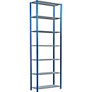 Schulte Lagertechnik Fachbodenregal Stecksystem MultiPlus250, Grundregal, 7 Fachböden, Kreuzstrebe, B 1000 x T 400 x H 3000 mm, Enzianblau RAL 5010