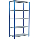 Schulte Lagertechnik Fachbodenregal Steckystem MULTIplus250, Grundregal, B 1000 x T 500 x H 2000 mm, 5 Böden, Kreuzstrebe, bis 1300 kg, enzianblau