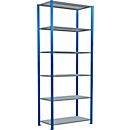Schulte Lagertechnik Fachbodenregal Steckystem MULTIplus250, Grundregal, B 1000 x T 500 x H 2500 mm, 6 Böden, Kreuzstrebe, bis 1700 kg, enzianblau