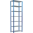 Schulte Lagertechnik Fachbodenregal Steckystem MULTIplus250, Grundregal, B 1000 x T 500 x H 3000 mm, 7 Böden, Kreuzstrebe, bis 2300 kg, enzianblau