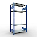 Schulte Lagertechnik Rayonnage à tablettes MULTIplus150, rayonnage de base emboîtable, L 1000 x P 600 x H 2000 mm, 5 niveaux, jusqu'à 1300 kg, bleu gentiane/galvanisé