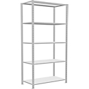 Schulte Lagertechnik Rayonnage à tablettes Steckystem MULTIplus250, rayonnage de base, L 1000 x P 500 x H 2000 mm, 5 tablettes, entretoise croisée, jusqu'à 1300 kg, gris clair