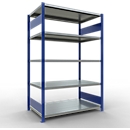 Schulte MULTIplus250 Rayonnage emboîtable, rayonnage de base, 5 tablettes, jusqu'à 250 kg par tablette, montage sans outillage, L 1300 x P 800 x H 2000, bleu gentiane/galvanisé