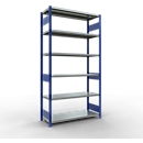 Schulte MULTIplus250 Rayonnage emboîtable, rayonnage de base, 6 tablettes, jusqu'à 250 kg par tablette, montage sans outillage, L 1300 x P 500 x H 2500, bleu gentiane/galvanisé