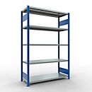 Schulte MULTIplus250 Steckregal, Grundregal, 5 Fachböden, bis 250 kg je Fachboden, werkzeuglos montierbar, B 1300 x T 500 x H 2000, enzianblau/verzinkt