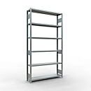 Schulte MULTIplus250 Steckregal, Grundregal, 6 Fachböden, bis 250 kg je Fachboden, werkzeuglos montierbar, B 1300 x T 300 x H 2500, silbergrau