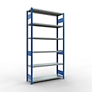 Schulte MULTIplus250 Steckregal, Grundregal, 6 Fachböden, bis 250 kg je Fachboden, werkzeuglos montierbar, B 1300 x T 400 x H 2500, enzianblau/verzinkt