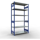 Schulte MULTIplus250 Steckregal, Grundregal, 6 Fachböden, bis 250 kg je Fachboden, werkzeuglos montierbar B 1300 x T 600 x H 2500, enzianblau/verzinkt