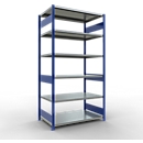 Schulte MULTIplus250 Steckregal, Grundregal, 6 Fachböden, bis 250 kg je Fachboden, werkzeuglos montierbar, B 1300 x T 800 x H 2500, enzianblau/verzinkt