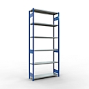 Schulte MULTIplus250 Steckregal, Grundregal, 7 Fachböden, bis 250 kg je Fachboden, werkzeuglos montierbar, B 1300 x T 400 x H 3000, enzianblau/verzinkt