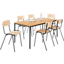 Set avantageux : 6 chaises en bois et 1 table 1600 x 800 mm, hêtre, piétement des chaises et de la table marron