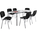 Set économique chaise empilable ISO Basic, piétement 4 pieds, empilable jusqu'à 12 pièces, revêtement noir, 6 pièces + table de conférence pour jusqu'à 6 personnes, L 1600 x P 800 x H 720 mm