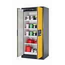 Sicherheitsschrank Typ 90 asecos Q-PEGASUS-90, Flügeltüren mit Schließ-Automatik, Einhandbedienung, Front Sicherheitsgelb, B 893 x T 615 x H 1953 mm