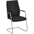 Siège à piétement luge, L 470 x P 470 x H 427 mm, avec accoudoirs, empilable jusqu'à 3 pièces, rembourré et recouvert de tissu, noir