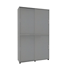 Sliding door cabinet, W 1350 x D 450 x H 2300 mm, 6 binder heights, silver
