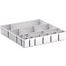 Small parts boxes bott verso, for drawers, set of 15 boxes, for front height 100/125 mm, W 525 x D 550 x H 77 mm, sheet steel
