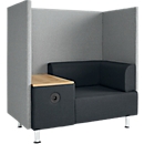 Soft Seating System BE SOFT, 1 zitting, met tafel, w. akoestisch paneel, incl. stekkersysteem, zwart-grijs