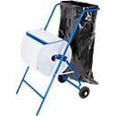 Soporte móvil de rollos de papel, para anchura de rollo 400 mm, Borde cortante y soporte para saco de basura de hasta 120 l, An 550 x P 700 x Al 900 mm