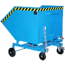 Spaanderbak Bauer SKW-ET 1000, staal, blauw, B 1420 x D 1340 x H 1290 mm, 1000 l, tot 300 kg, rollen, handmatig kiepen, met inrijvakken