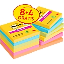 Sparpaket Post-it® Haftnotizen Super Sticky Notes 654-SS-CARN-P8+4, 76 x 76 mm, wiederablösbar, cellophanfrei verpackt, farbig, 8 Blöcke á 90 Blatt+ 4 Blöcke GRATIS