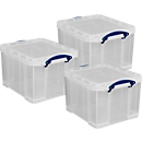 Sparset Really Useful Boxes, 3 Stück mit jeweils 35 l, verschließbare Griffe, mit Deckel, stapelbar, Polypropylen, transparent