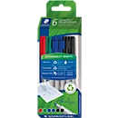STAEDTLER Lumocolor non-permanent Folienstifte, 0,6 mm, nachfüllbar, abwischbar, schnell trocknend, farbsortiert, 6-er Set