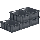 Stapelbak Euro EF 6220 - gerecycled polypropeen - B 600 x D 400 x H 220 mm - 43,5 l - open handgrepen - ijzergrijs - voordeelset: 5 stuks