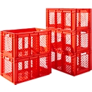 Stapelbak Euro EF 6321 - polypropeen - L 600 x B 400 x H 320 mm - 63,7 l - geperforeerde wanden - open handgrepen - rood - voordelig set: 5 stuks