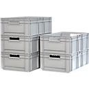 Stapelbak Eurobox serie EF 6220 - PP - L 600 x B 400 x H 220 mm - 43,5 l - gesloten wanden - open handgrepen - grijs - set van 5 st