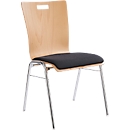Stapelstuhl mit Sitzkissen – Holz und Stahl – desinfektionsmittelbeständig – B 430 x T 410 x H 450 mm – natur – unsere Marke Schäfer Shop Select