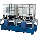 Station IBC ASECOS, en acier, avec 2 blocs de remplissage et des chaussures de chariot élévateur, volume de collecte de 1000 l, L 2680 x P 1300 x H 950 mm, peint