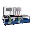 Station IBC ASECOS, en acier, avec 3 stands de remplissage et des chaussures de chariot élévateur, capacité de 1000 l, L 3280 x P 1300 x H 820 mm, peint