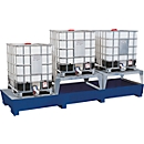Station IBC ASECOS, en acier, avec caillebotis, 2 stands de remplissage et chaussures de chariot élévateur, capacité de 1000 l, L 3280 x P 1300 x H 820 mm, peint