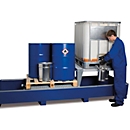 Station IBC ASECOS, en acier, avec grille, bloc de remplissage et sabots de chariot élévateur, volume de collecte de 1000 l, L 3280 x P 1300 x H 820 mm, peint