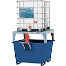 Station IBC ASECOS, en acier, avec support de remplissage et chaussures de chariot élévateur, volume de collecte de 1000 l, L 1350 x P 1300 x H 1390, peint