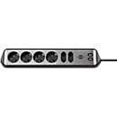 Steckdosenleiste brennenstuhl estilo, 6-fach, 2 USB-Ladebuchsen, IP20, Kabellänge 2 m, L 365 x B 60 x T 110 mm, Edelstahl & Kunststoff, schwarz-silber