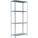 Steckregal im Baukastensystem, Grundregal, 4 verstellbare Fachböden, B 800 x T 350 x H 1800 mm, Stahl verzinkt, silber