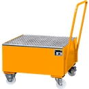 Steel collecting bucket with castors + handle, 800 x 800 mm, orange RAL 2000