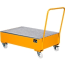 Steel collecting bucket with wheels + handle, 1200 x 800 mm, orange RAL 2000