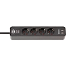 Stekkerdoos Brennenstuhl Ecolor, 4-voudig, 2 x USB, IP20, met kinderbeveiliging, 2100 mA, kunststof, zw./zw.