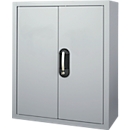 Storage cupboard, 830 mm high, 6 shelves, 42 boxes, with doors, white aluminium